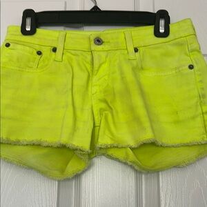 Vintage Neon Yellow Denim Jean Shorts with Frayed Hem Ideal For Sunny Days